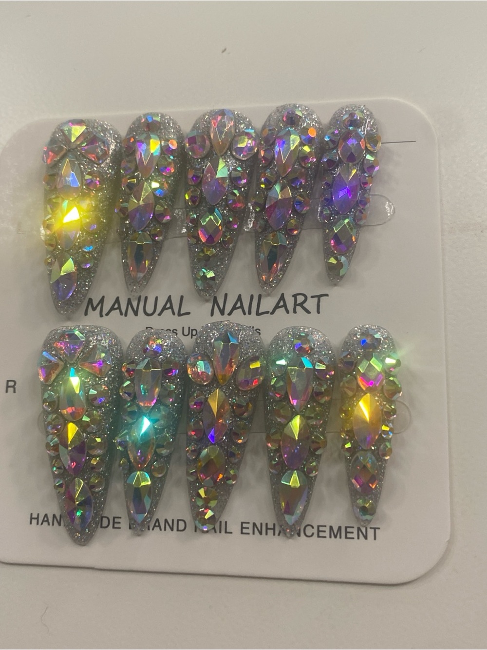 Manual Nailart Silver Holographic Crystal Press-On Nails